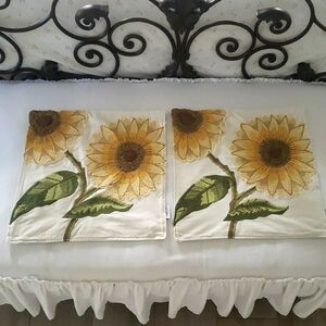 Pair of Shabby Chic Embroidered Sunflower Pillow Covers